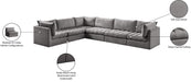 Meridian Furniture - Jacob 140" Grey Velvet Upholstered 6pc. Sectional - 649Grey-Sec6A - GreatFurnitureDeal