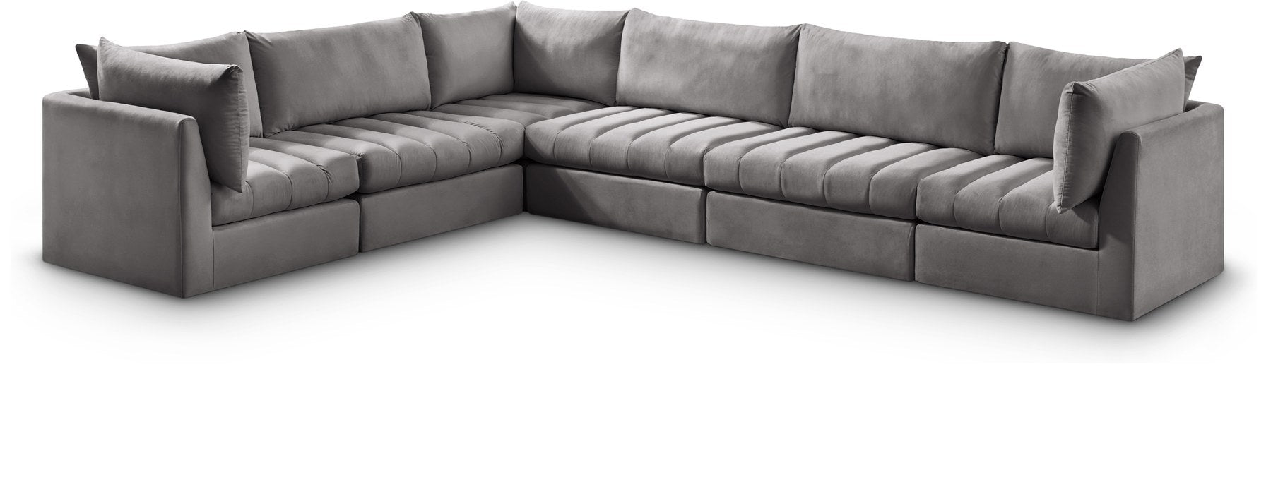 Meridian Furniture - Jacob 140" Grey Velvet Upholstered 6pc. Sectional - 649Grey-Sec6A - GreatFurnitureDeal