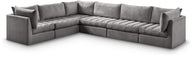 Meridian Furniture - Jacob 140" Grey Velvet Upholstered 6pc. Sectional - 649Grey-Sec6A - GreatFurnitureDeal