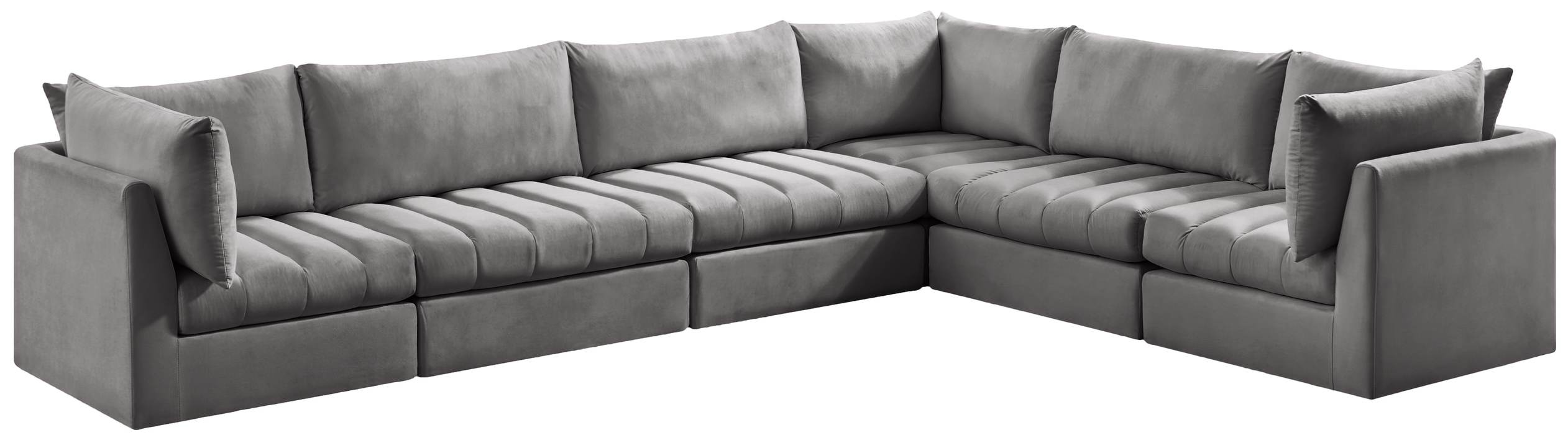 Meridian Furniture - Jacob 140" Grey Velvet Upholstered 6pc. Sectional - 649Grey-Sec6A - GreatFurnitureDeal
