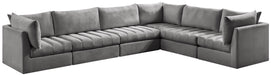 Meridian Furniture - Jacob 140" Grey Velvet Upholstered 6pc. Sectional - 649Grey-Sec6A - GreatFurnitureDeal