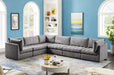 Meridian Furniture - Jacob 140" Grey Velvet Upholstered 6pc. Sectional - 649Grey-Sec6A - GreatFurnitureDeal