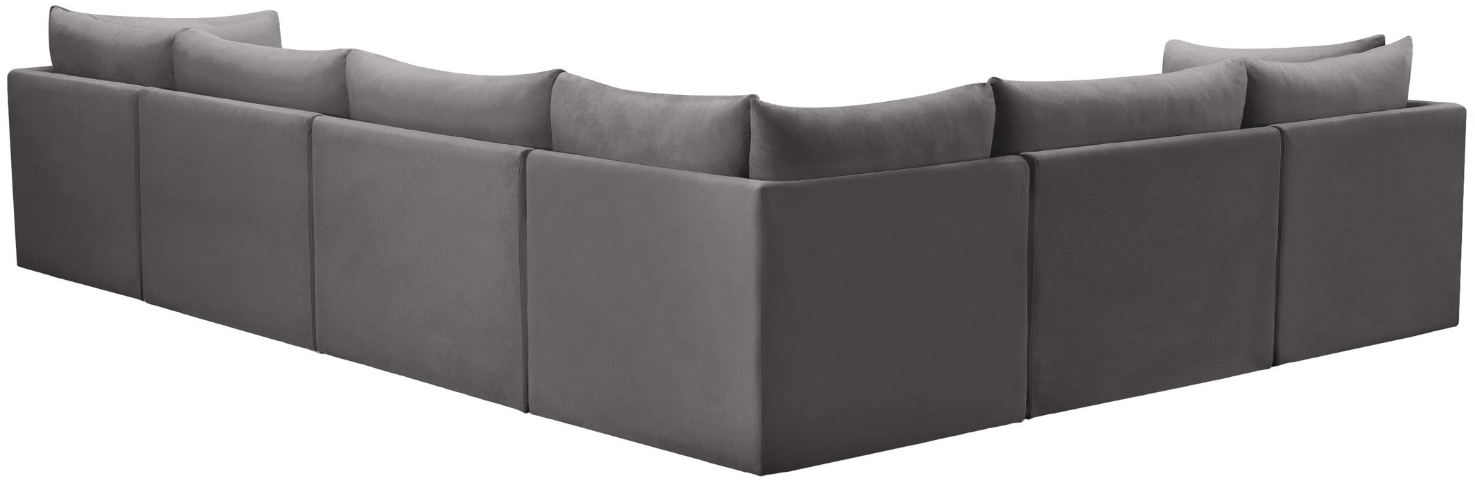 Meridian Furniture - Jacob 140" Grey Velvet Upholstered 6pc. Sectional - 649Grey-Sec6A - GreatFurnitureDeal