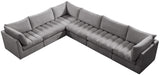 Meridian Furniture - Jacob 140" Grey Velvet Upholstered 6pc. Sectional - 649Grey-Sec6A - GreatFurnitureDeal