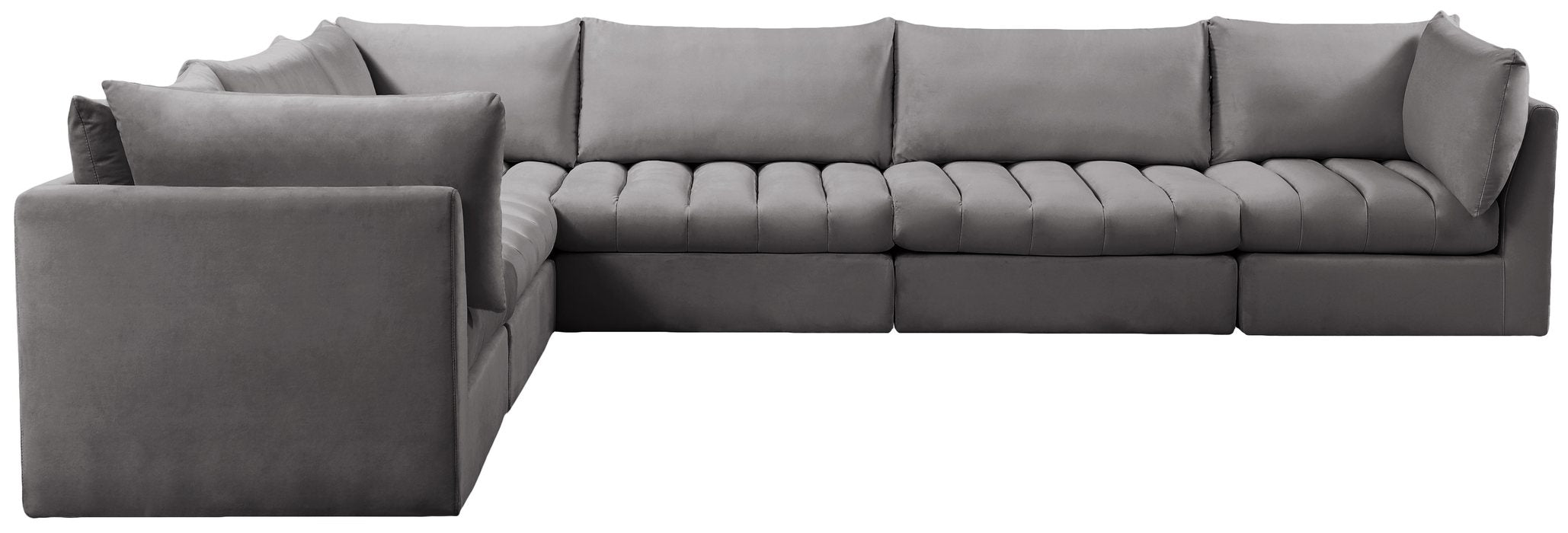 Meridian Furniture - Jacob 140" Grey Velvet Upholstered 6pc. Sectional - 649Grey-Sec6A - GreatFurnitureDeal