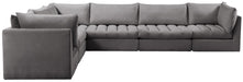 Meridian Furniture - Jacob 140" Grey Velvet Upholstered 6pc. Sectional - 649Grey-Sec6A - GreatFurnitureDeal