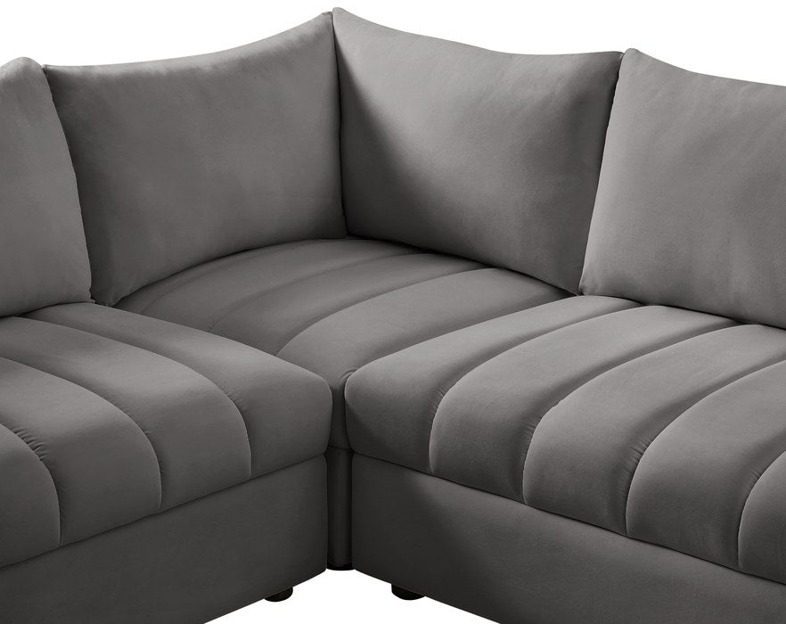 Meridian Furniture - Jacob 140" Grey Velvet Upholstered 8pc. Sectional - 649Grey-Sec8A - GreatFurnitureDeal