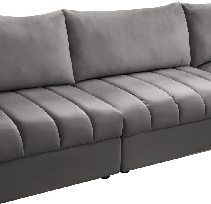 Meridian Furniture - Jacob 140" Grey Velvet Upholstered 8pc. Sectional - 649Grey-Sec8A - GreatFurnitureDeal