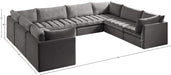 Meridian Furniture - Jacob 140" Grey Velvet Upholstered 8pc. Sectional - 649Grey-Sec8A - GreatFurnitureDeal