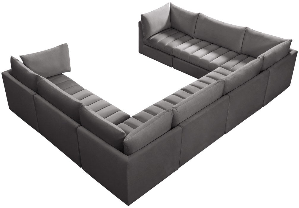 Meridian Furniture - Jacob 140" Grey Velvet Upholstered 8pc. Sectional - 649Grey-Sec8A - GreatFurnitureDeal