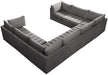 Meridian Furniture - Jacob 140" Grey Velvet Upholstered 8pc. Sectional - 649Grey-Sec8A - GreatFurnitureDeal