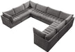 Meridian Furniture - Jacob 140" Grey Velvet Upholstered 8pc. Sectional - 649Grey-Sec8A - GreatFurnitureDeal