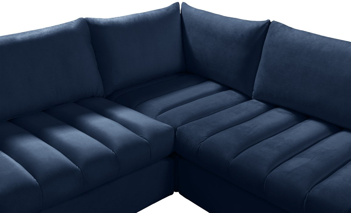 Meridian Furniture - Jacob 140" Navy Velvet Upholstered 5pc. Sectional - 649Navy-Sec5A - GreatFurnitureDeal