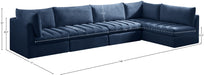 Meridian Furniture - Jacob 140" Navy Velvet Upholstered 5pc. Sectional - 649Navy-Sec5A - GreatFurnitureDeal