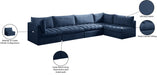 Meridian Furniture - Jacob 140" Navy Velvet Upholstered 5pc. Sectional - 649Navy-Sec5A - GreatFurnitureDeal