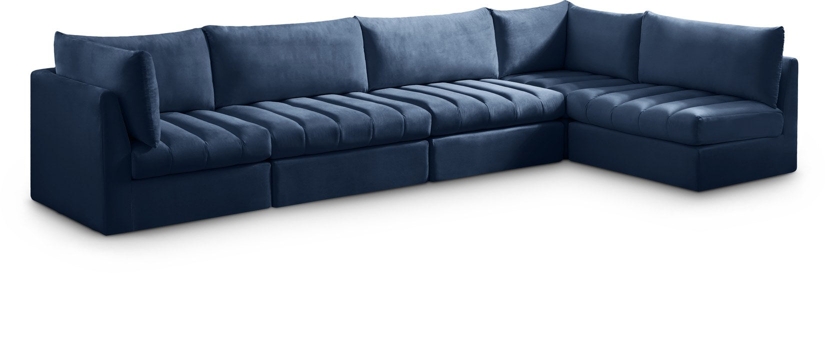 Meridian Furniture - Jacob 140" Navy Velvet Upholstered 5pc. Sectional - 649Navy-Sec5A - GreatFurnitureDeal