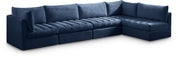 Meridian Furniture - Jacob 140" Navy Velvet Upholstered 5pc. Sectional - 649Navy-Sec5A - GreatFurnitureDeal