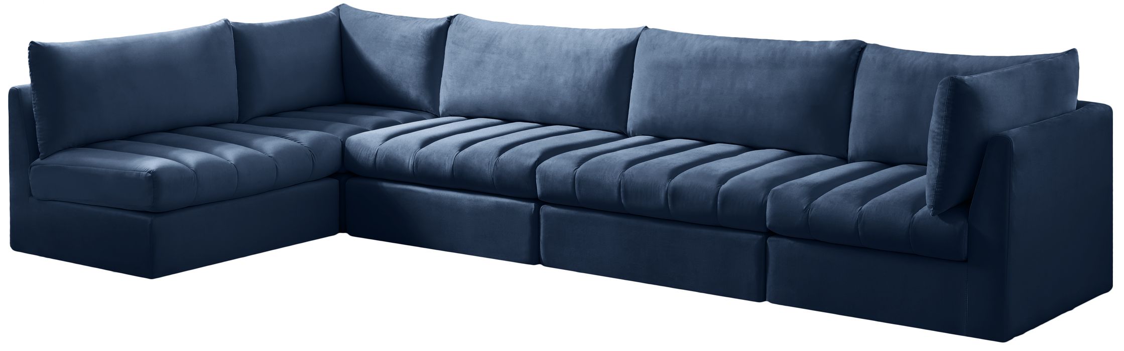 Meridian Furniture - Jacob 140" Navy Velvet Upholstered 5pc. Sectional - 649Navy-Sec5A - GreatFurnitureDeal