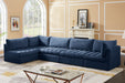 Meridian Furniture - Jacob 140" Navy Velvet Upholstered 5pc. Sectional - 649Navy-Sec5A - GreatFurnitureDeal