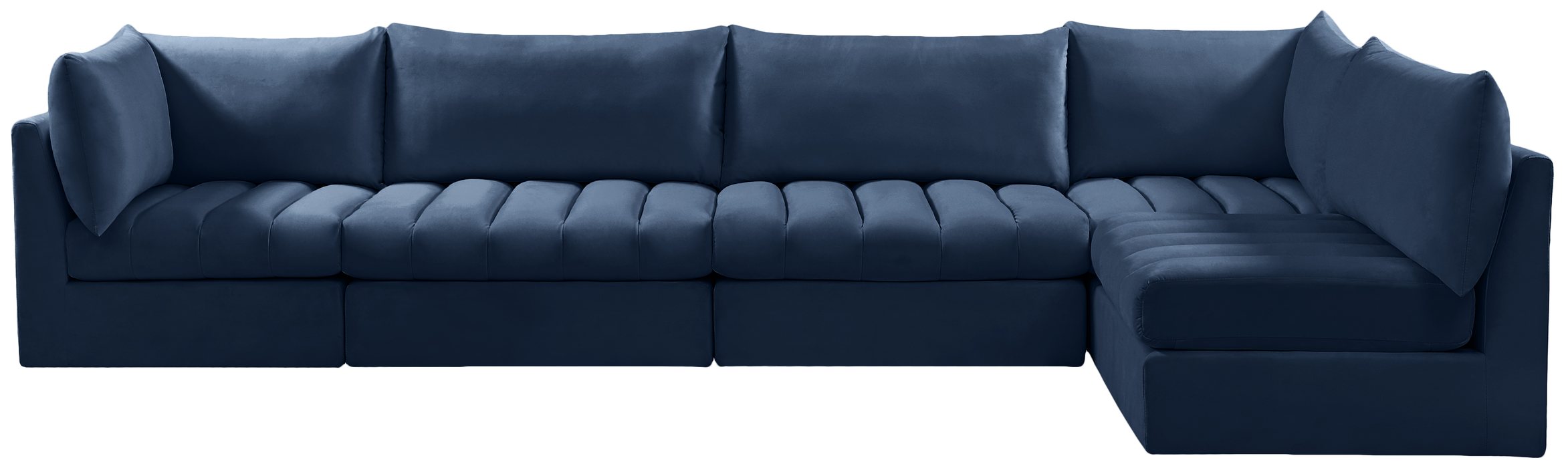 Meridian Furniture - Jacob 140" Navy Velvet Upholstered 5pc. Sectional - 649Navy-Sec5A - GreatFurnitureDeal