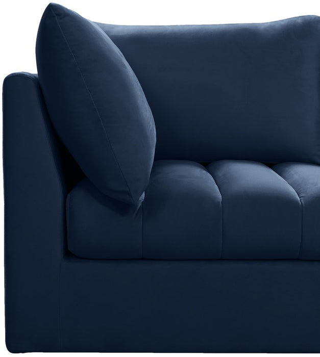 Meridian Furniture - Jacob 140" Navy Velvet Upholstered 5pc. Sectional - 649Navy-Sec5A - GreatFurnitureDeal