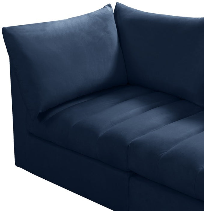 Meridian Furniture - Jacob 140" Navy Velvet Upholstered 5pc. Sectional - 649Navy-Sec5A - GreatFurnitureDeal