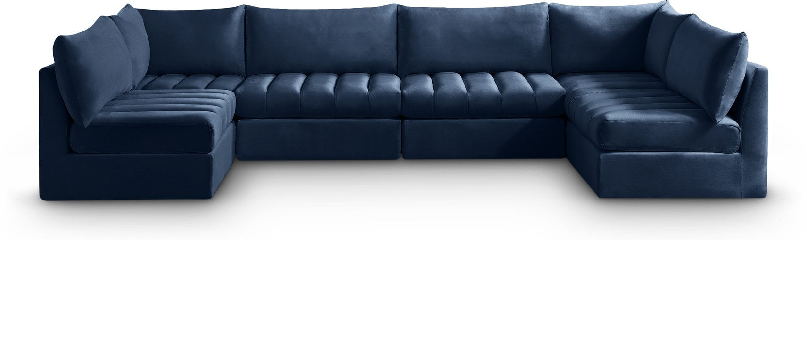 Meridian Furniture - Jacob 140" Navy Velvet Upholstered 6pc. Sectional - 649Navy-Sec6B - GreatFurnitureDeal