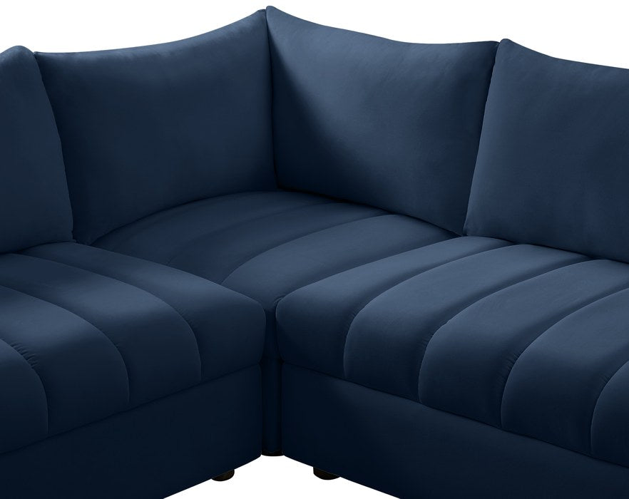 Meridian Furniture - Jacob 140" Navy Velvet Upholstered 8pc. Sectional - 649Navy-Sec8A - GreatFurnitureDeal