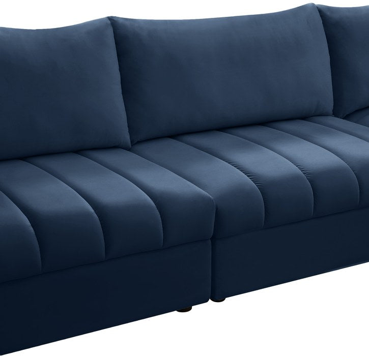 Meridian Furniture - Jacob 140" Navy Velvet Upholstered 8pc. Sectional - 649Navy-Sec8A - GreatFurnitureDeal