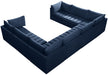 Meridian Furniture - Jacob 140" Navy Velvet Upholstered 8pc. Sectional - 649Navy-Sec8A - GreatFurnitureDeal