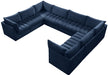 Meridian Furniture - Jacob 140" Navy Velvet Upholstered 8pc. Sectional - 649Navy-Sec8A - GreatFurnitureDeal