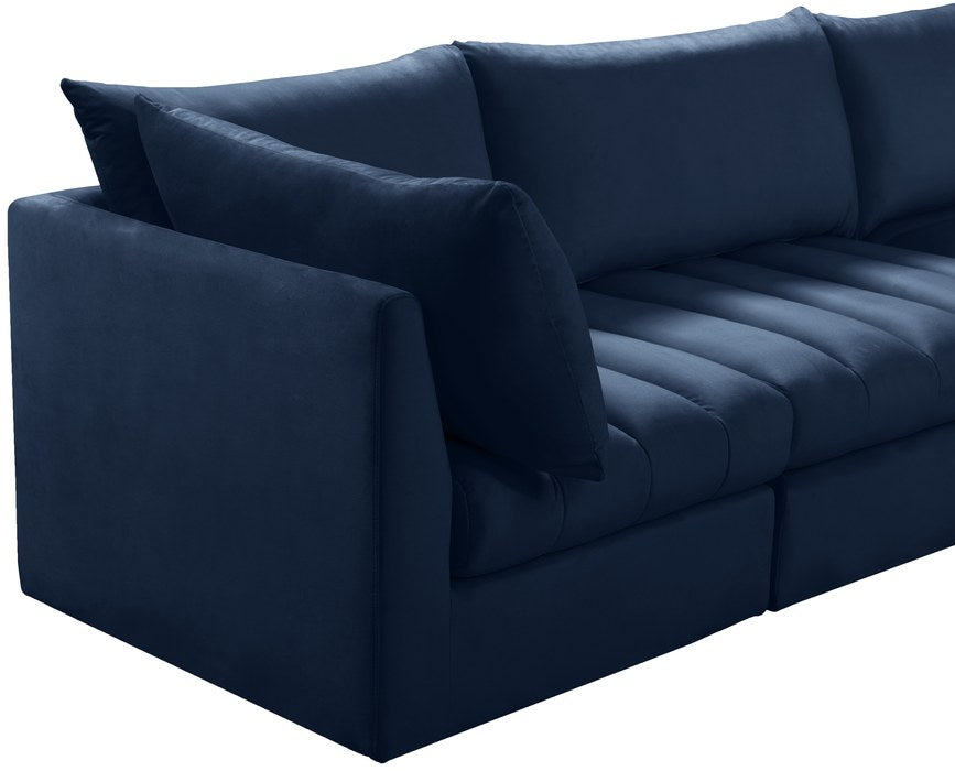 Meridian Furniture - Jacob 140" Navy Velvet Upholstered 8pc. Sectional - 649Navy-Sec8A - GreatFurnitureDeal