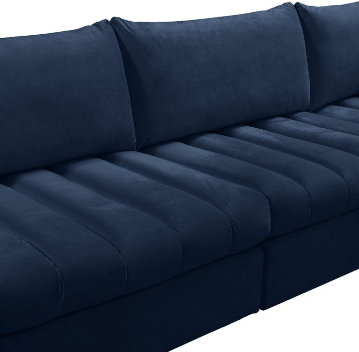 Meridian Furniture - Jacob 140" Navy Velvet Upholstered 8pc. Sectional - 649Navy-Sec8A - GreatFurnitureDeal