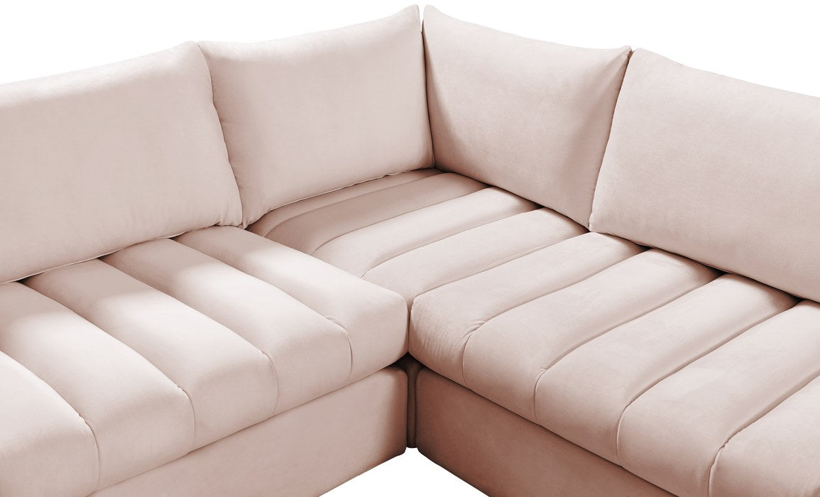Meridian Furniture - Jacob 140" Pink Velvet Upholstered 5pc. Sectional - 649Pink-Sec5A - GreatFurnitureDeal