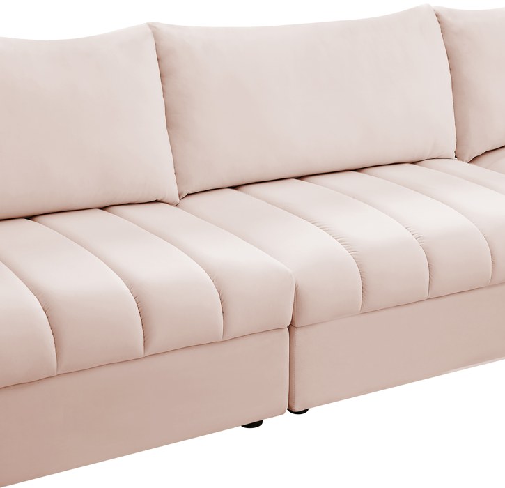Meridian Furniture - Jacob 140" Pink Velvet Upholstered 5pc. Sectional - 649Pink-Sec5A - GreatFurnitureDeal