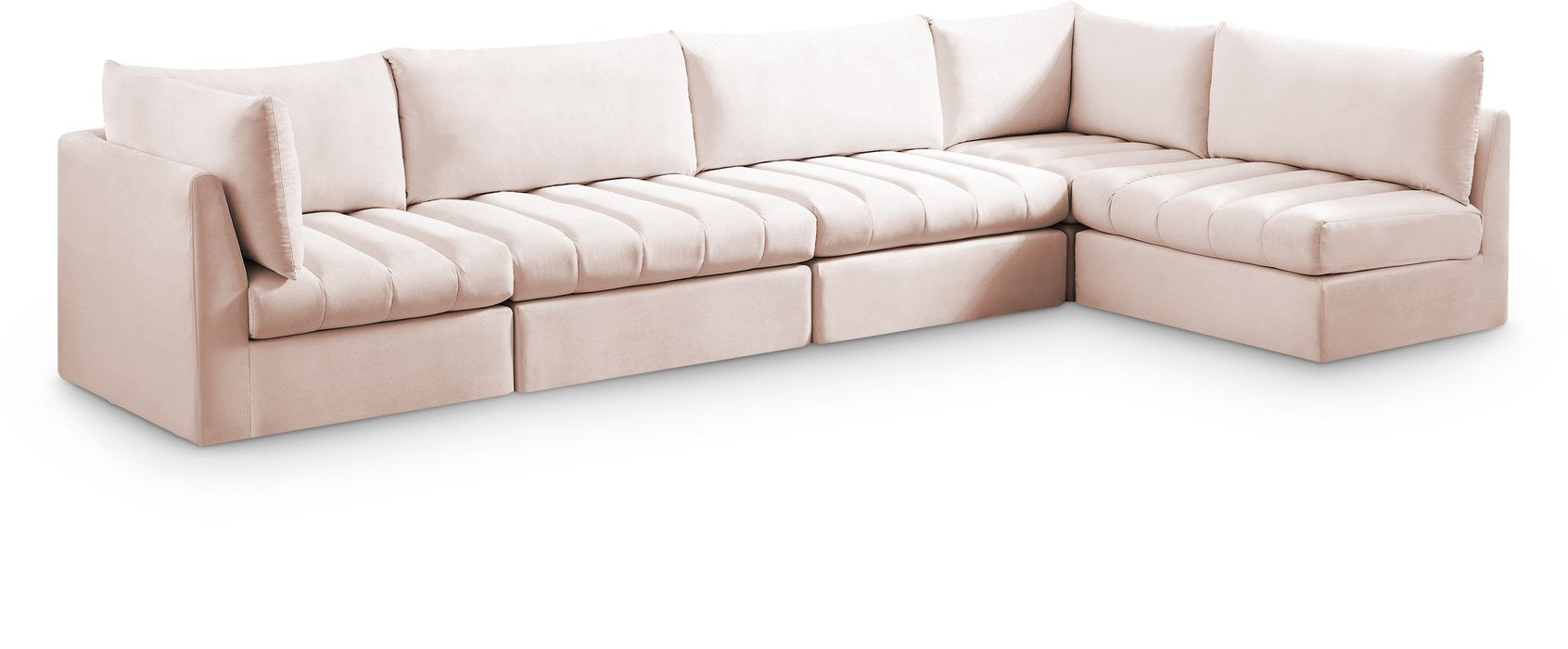 Meridian Furniture - Jacob 140" Pink Velvet Upholstered 5pc. Sectional - 649Pink-Sec5A - GreatFurnitureDeal