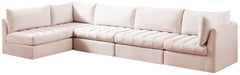 Meridian Furniture - Jacob 140" Pink Velvet Upholstered 5pc. Sectional - 649Pink-Sec5A - GreatFurnitureDeal