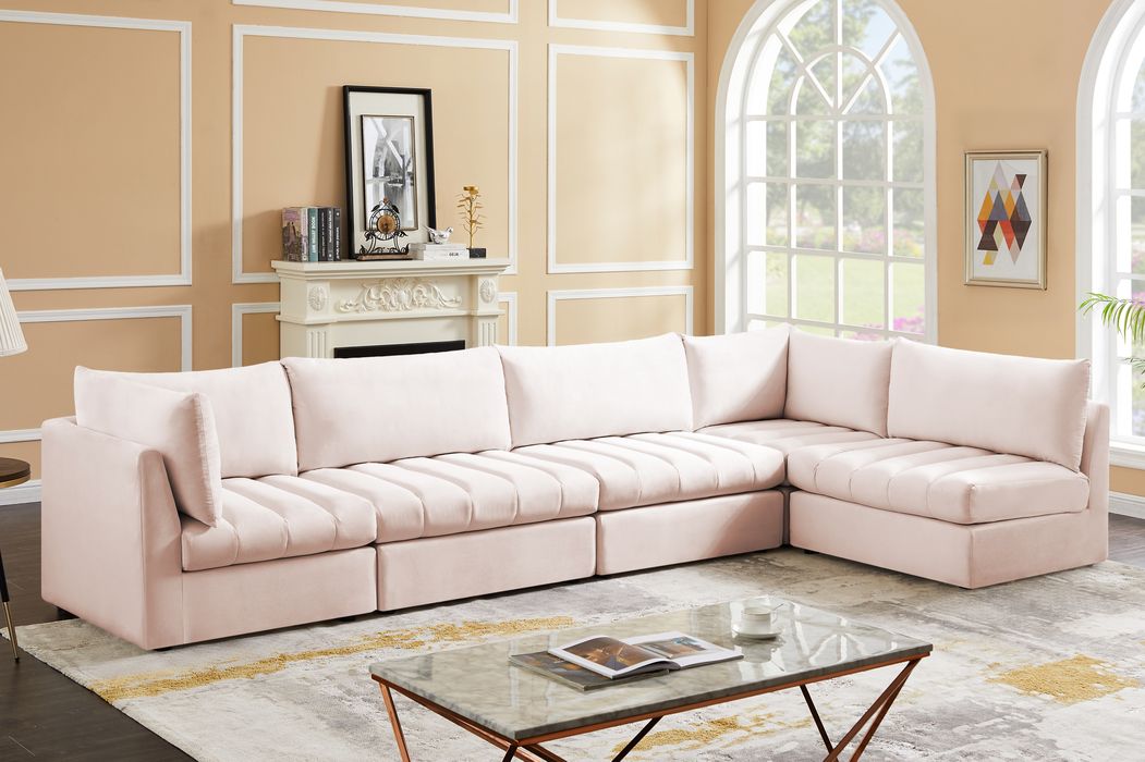 Meridian Furniture - Jacob 140" Pink Velvet Upholstered 5pc. Sectional - 649Pink-Sec5A - GreatFurnitureDeal