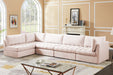 Meridian Furniture - Jacob 140" Pink Velvet Upholstered 5pc. Sectional - 649Pink-Sec5A - GreatFurnitureDeal