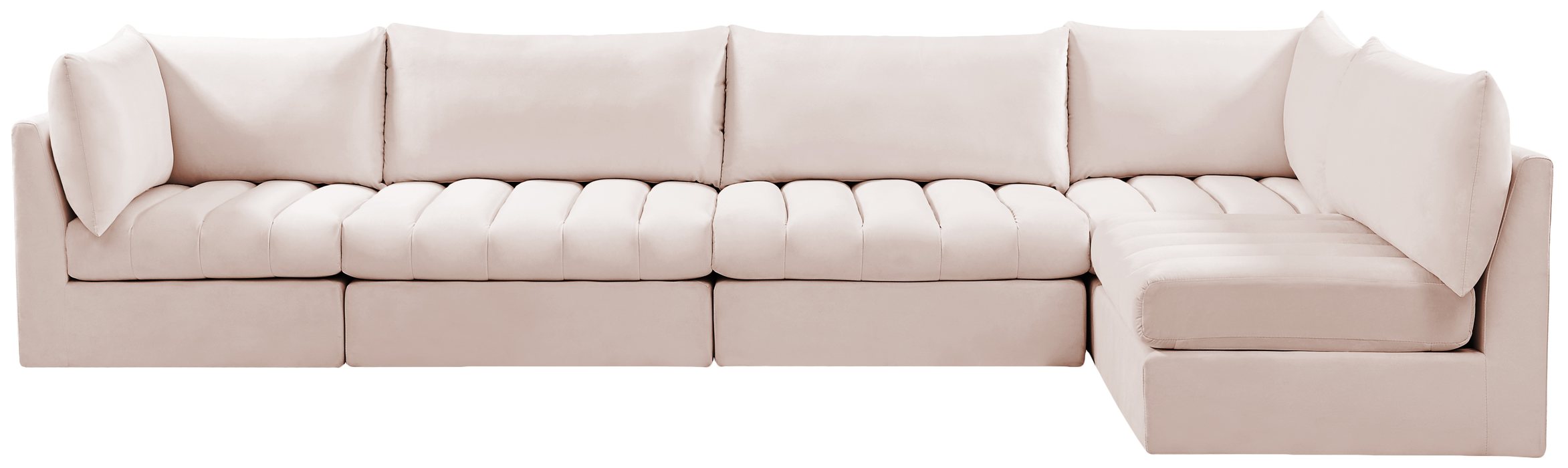 Meridian Furniture - Jacob 140" Pink Velvet Upholstered 5pc. Sectional - 649Pink-Sec5A - GreatFurnitureDeal