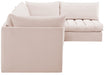 Meridian Furniture - Jacob 140" Pink Velvet Upholstered 5pc. Sectional - 649Pink-Sec5A - GreatFurnitureDeal