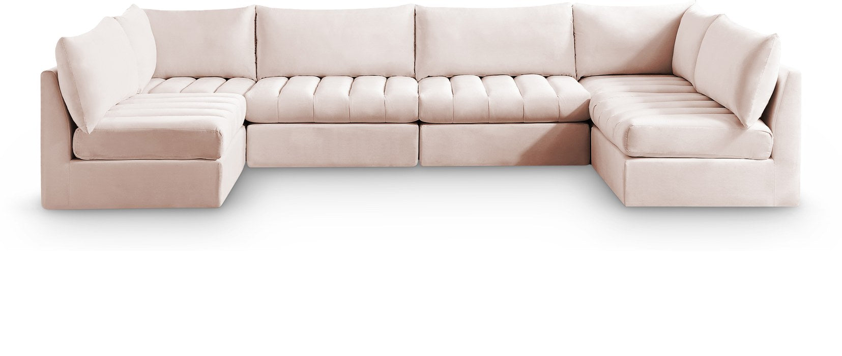 Meridian Furniture - Jacob 140" Pink Velvet Upholstered 6pc. Sectional - 649Pink-Sec6B - GreatFurnitureDeal