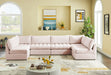 Meridian Furniture - Jacob 140" Pink Velvet Upholstered 6pc. Sectional - 649Pink-Sec6B - GreatFurnitureDeal