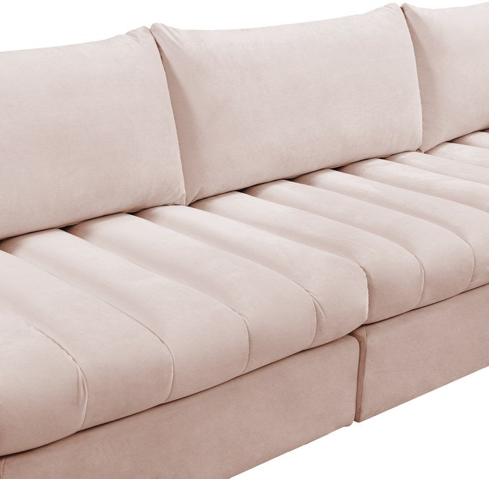 Meridian Furniture - Jacob 140" Pink Velvet Upholstered 6pc. Sectional - 649Pink-Sec6B - GreatFurnitureDeal