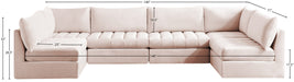 Meridian Furniture - Jacob 140" Pink Velvet Upholstered 6pc. Sectional - 649Pink-Sec6B - GreatFurnitureDeal