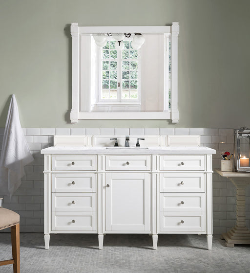 James Martin Furniture - Brittany 60" Single Vanity, Bright White w/ 3 CM Arctic Fall Solid Surface Top - 655-V60S-BW-3AF - GreatFurnitureDeal