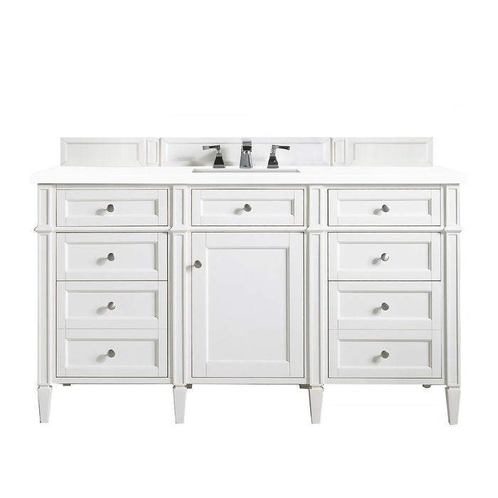 James Martin Furniture - Brittany 60" Single Vanity, Bright White w/ 3 CM White Zeus Quartz Top - 655-V60S-BW-3WZ - GreatFurnitureDeal