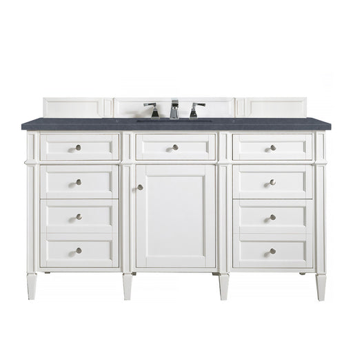 James Martin Furniture - Brittany 60" Single Vanity, Bright White w/ 3 CM Charcoal Soapstone Quartz Top - 655-V60S-BW-3CSP - GreatFurnitureDeal