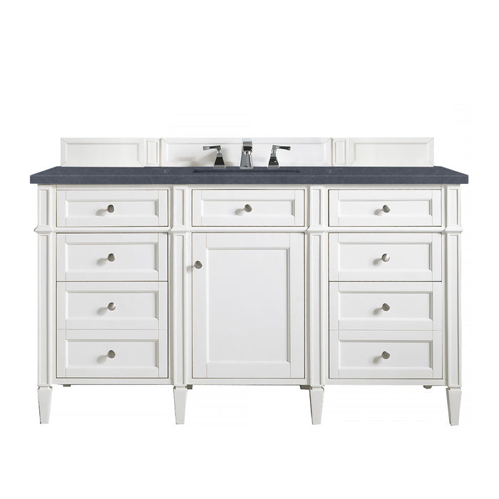 James Martin Furniture - Brittany 60" Single Vanity, Bright White w/ 3 CM Charcoal Soapstone Quartz Top - 655-V60S-BW-3CSP - GreatFurnitureDeal