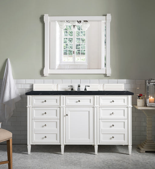 James Martin Furniture - Brittany 60" Single Vanity, Bright White w/ 3 CM Charcoal Soapstone Quartz Top - 655-V60S-BW-3CSP - GreatFurnitureDeal